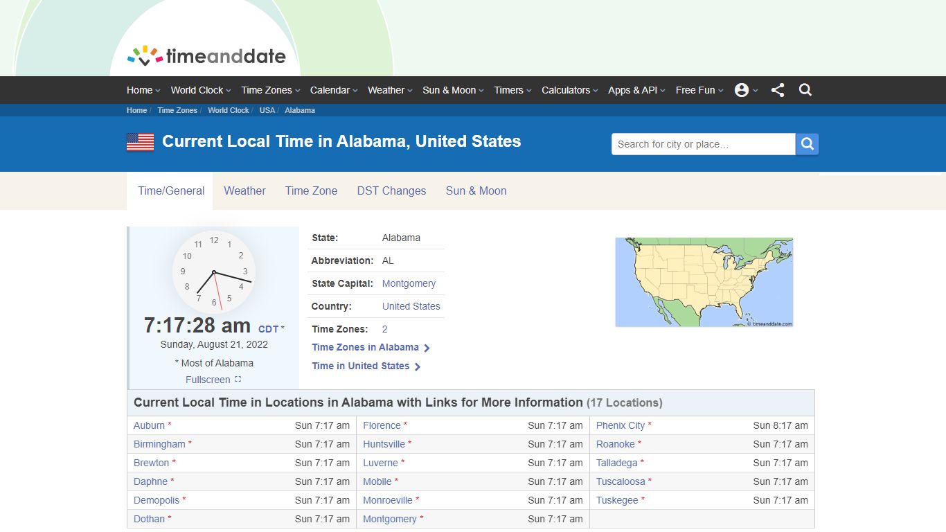 Time in Alabama, United States - Time and Date