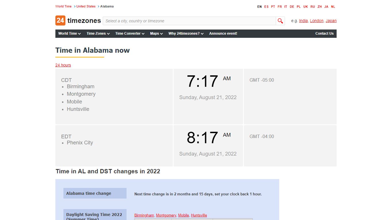 Current time in Alabama, United States - 24timezones.com