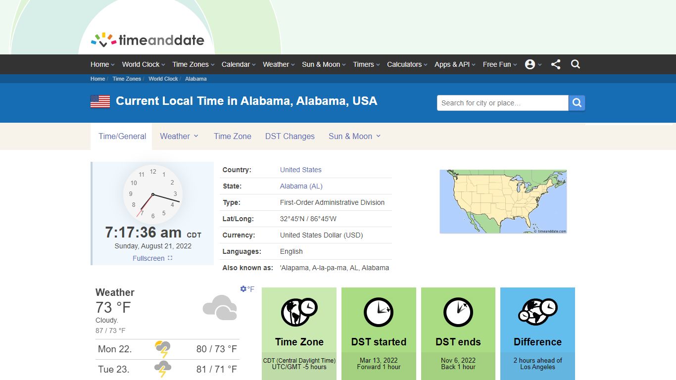 Current Local Time in Alabama, Alabama, USA - Time and Date